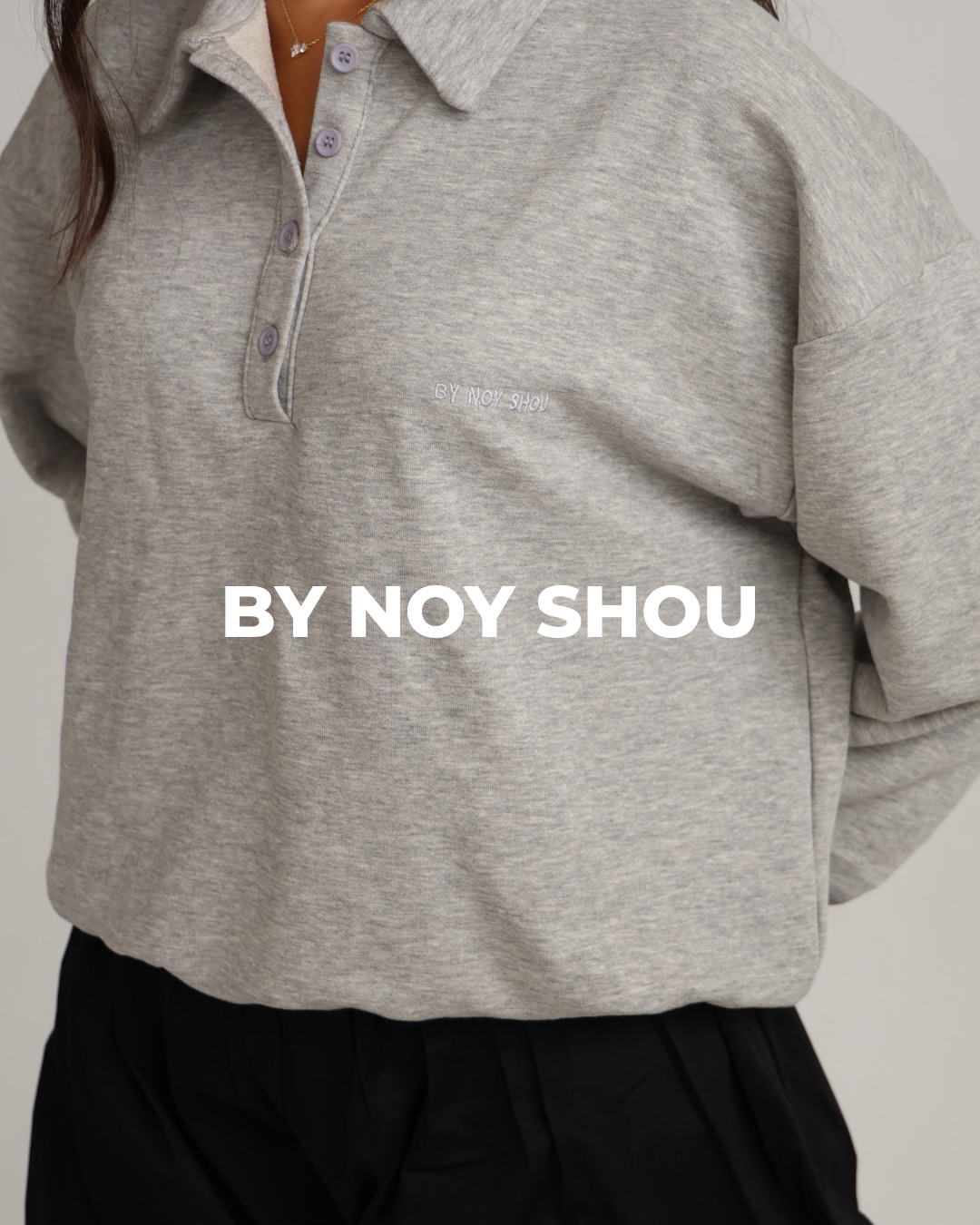 Grey BY NOY SHOU polo sweatshirt with embroidered logo